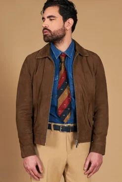 Uomo D'Arienzo Owen - Giacca in camoscio color fango con colletto camicia impunturato a mano