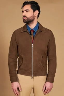 Uomo D'Arienzo Owen - Giacca in camoscio color fango con colletto camicia impunturato a mano