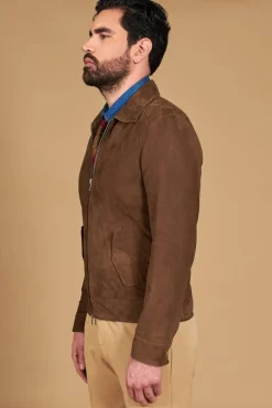 Uomo D'Arienzo Owen - Giacca in camoscio color fango con colletto camicia impunturato a mano