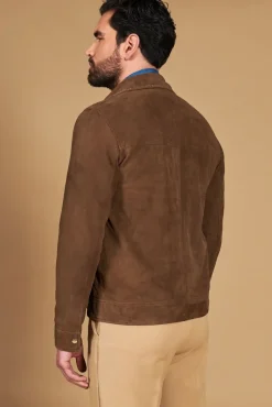Uomo D'Arienzo Owen - Giacca in camoscio color fango con colletto camicia impunturato a mano