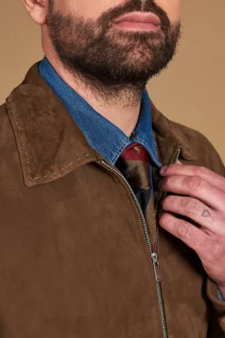 Uomo D'Arienzo Owen - Giacca in camoscio color fango con colletto camicia impunturato a mano