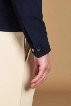 Uomo D'Arienzo Owen - Giacca in camoscio blu impunturata colletto camicia