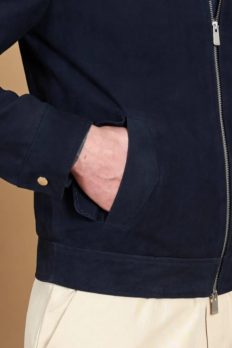 Uomo D'Arienzo Owen - Giacca in camoscio blu impunturata colletto camicia