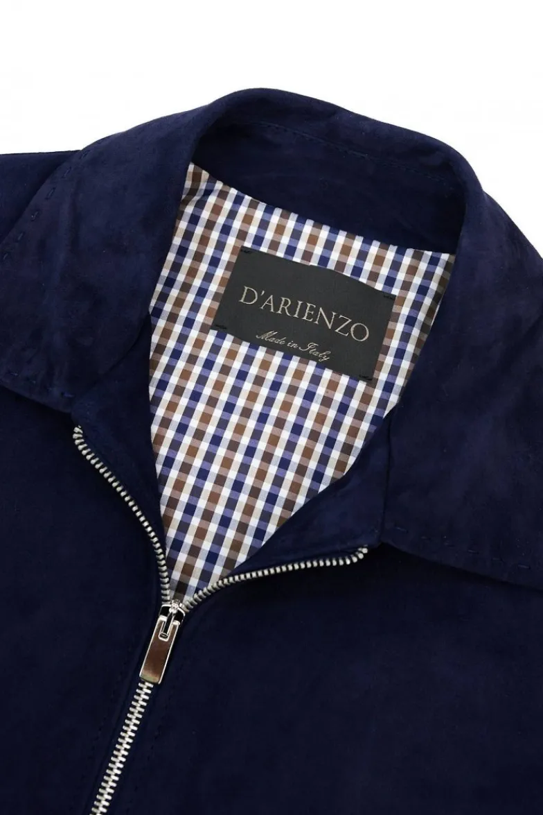 Uomo D'Arienzo Owen - Giacca in camoscio blu impunturata colletto camicia