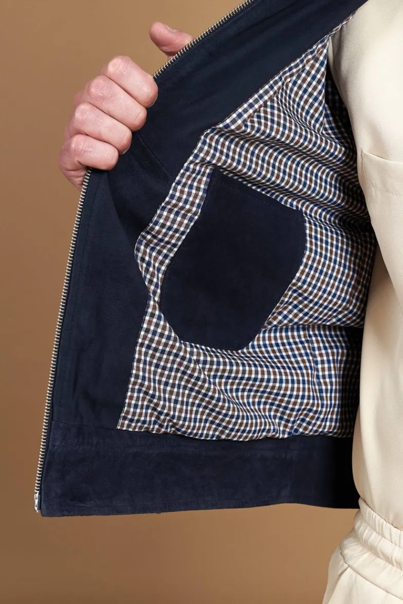 Uomo D'Arienzo Owen - Giacca in camoscio blu impunturata colletto camicia