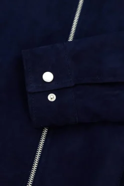 Uomo D'Arienzo Owen - Giacca in camoscio blu impunturata colletto camicia