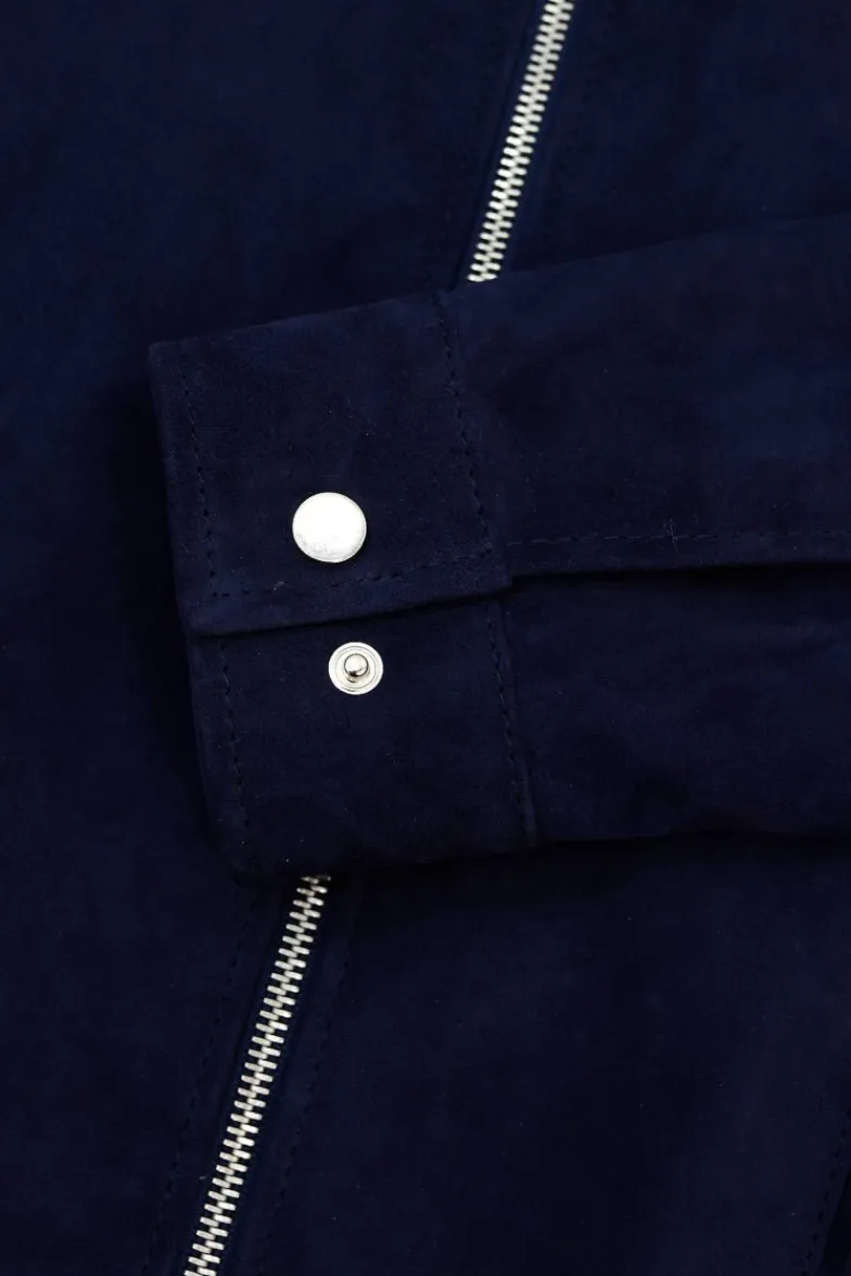 Uomo D'Arienzo Owen - Giacca in camoscio blu impunturata colletto camicia