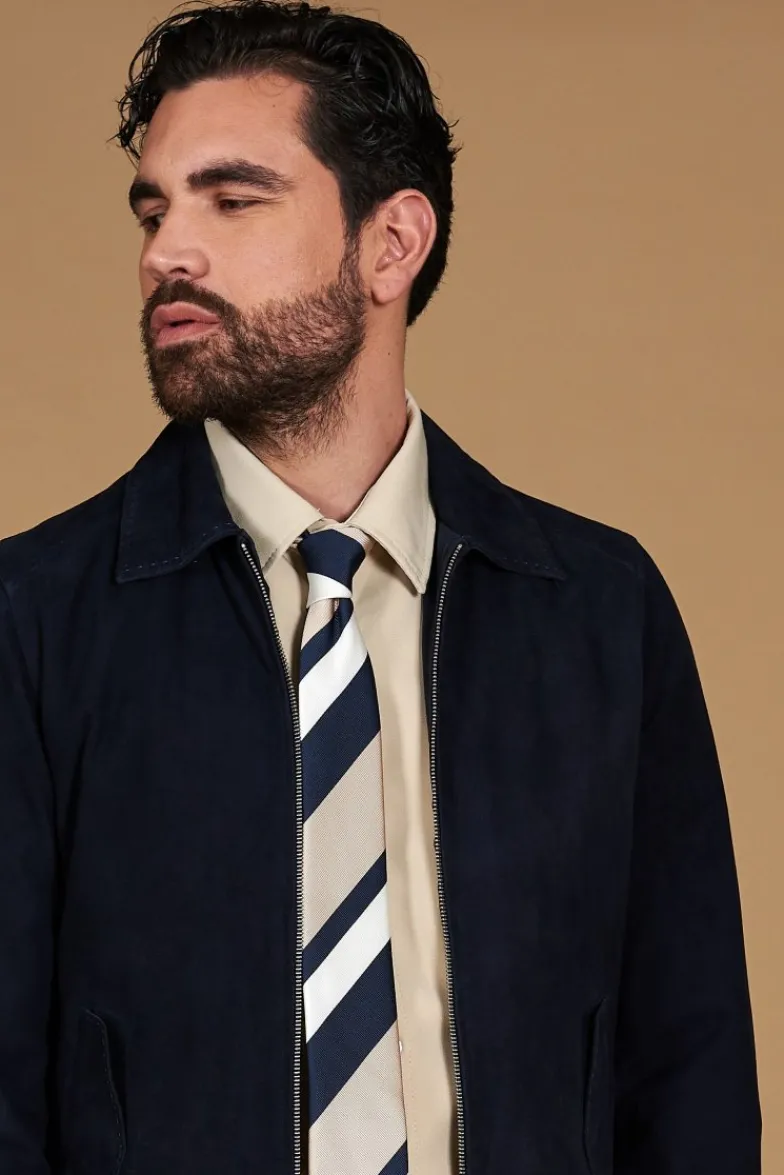 Uomo D'Arienzo Owen - Giacca in camoscio blu impunturata colletto camicia