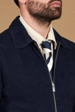 Uomo D'Arienzo Owen - Giacca in camoscio blu impunturata colletto camicia