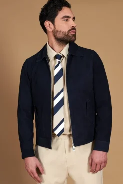 Uomo D'Arienzo Owen - Giacca in camoscio blu impunturata colletto camicia