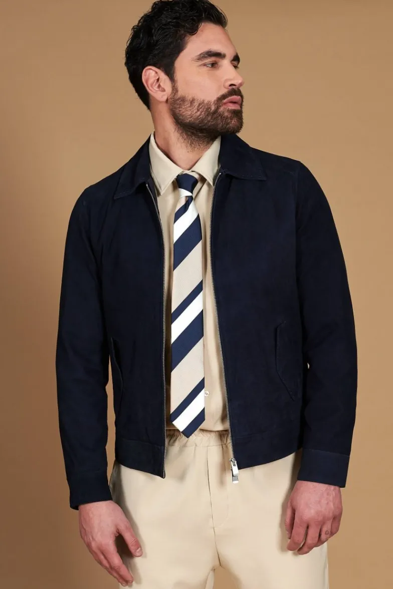 Uomo D'Arienzo Owen - Giacca in camoscio blu impunturata colletto camicia