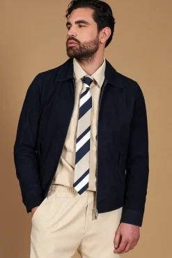 Uomo D'Arienzo Owen - Giacca in camoscio blu impunturata colletto camicia