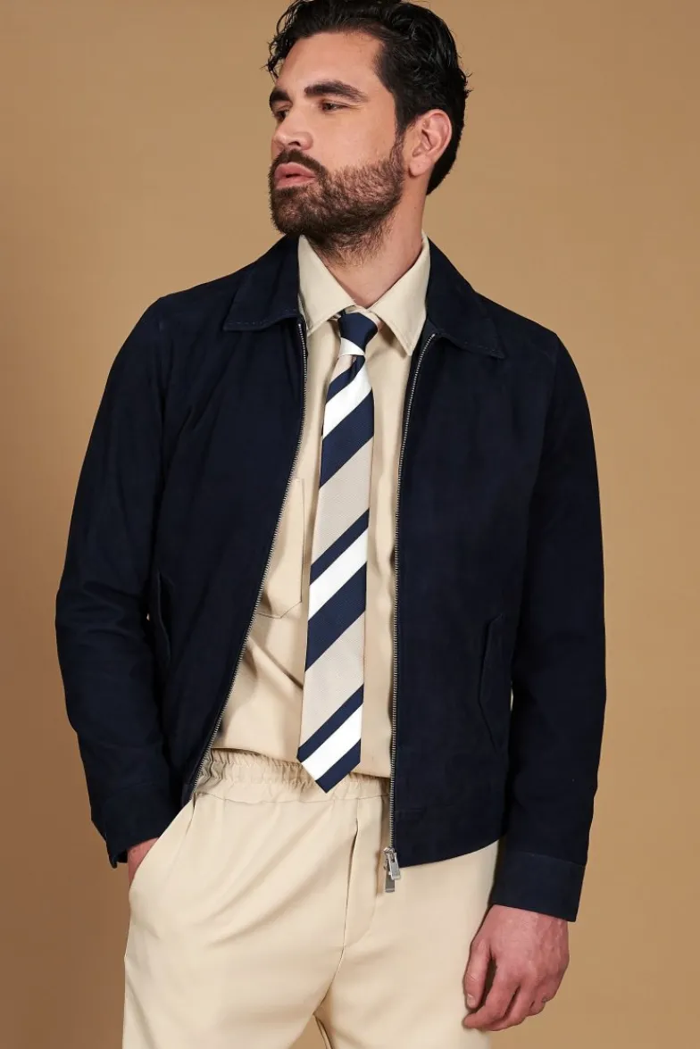Uomo D'Arienzo Owen - Giacca in camoscio blu impunturata colletto camicia