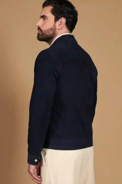 Uomo D'Arienzo Owen - Giacca in camoscio blu impunturata colletto camicia