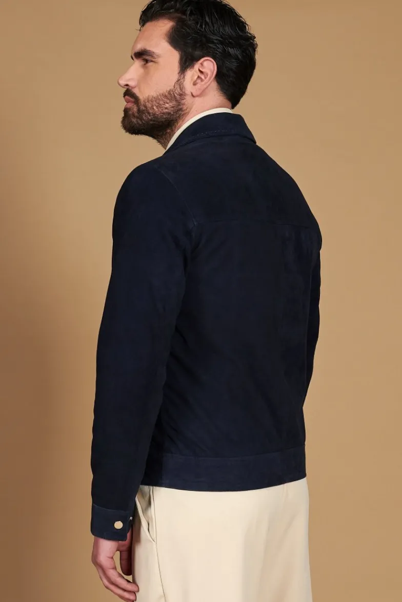 Uomo D'Arienzo Owen - Giacca in camoscio blu impunturata colletto camicia