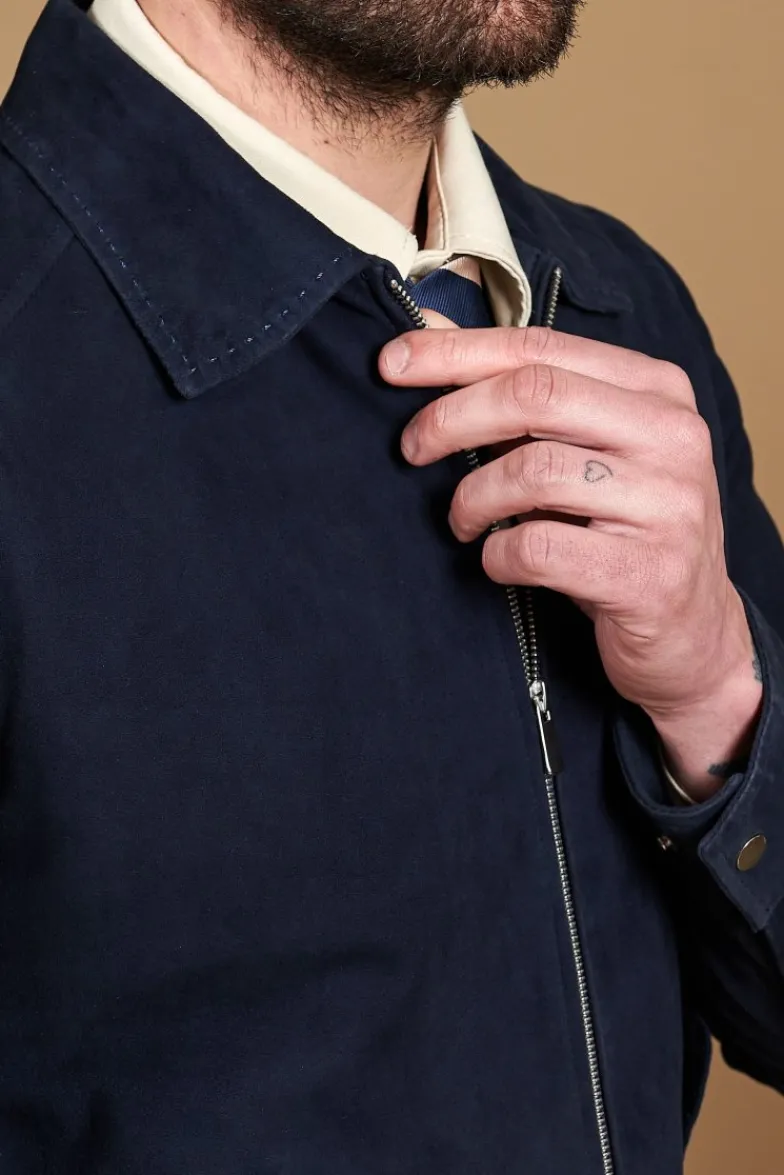 Uomo D'Arienzo Owen - Giacca in camoscio blu impunturata colletto camicia