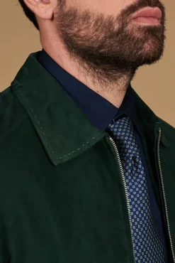 Uomo D'Arienzo Owen - Giacca in camoscio color verde impunturata colletto camicia