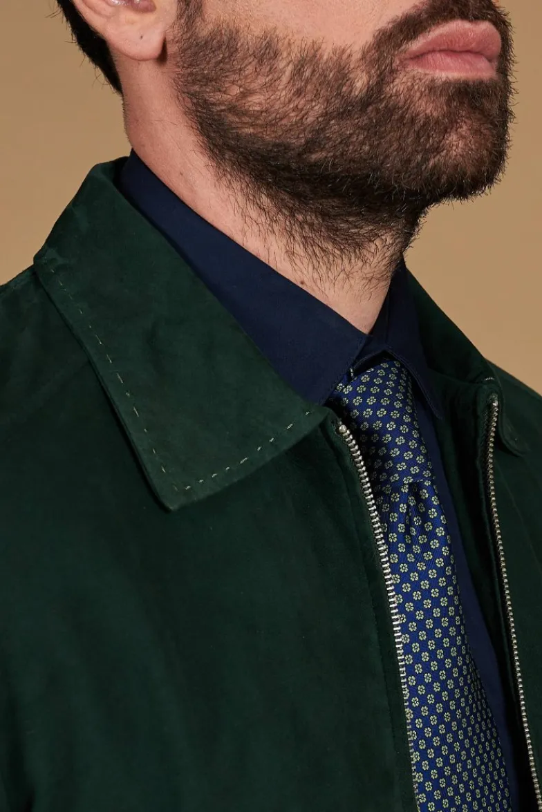 Uomo D'Arienzo Owen - Giacca in camoscio color verde impunturata colletto camicia