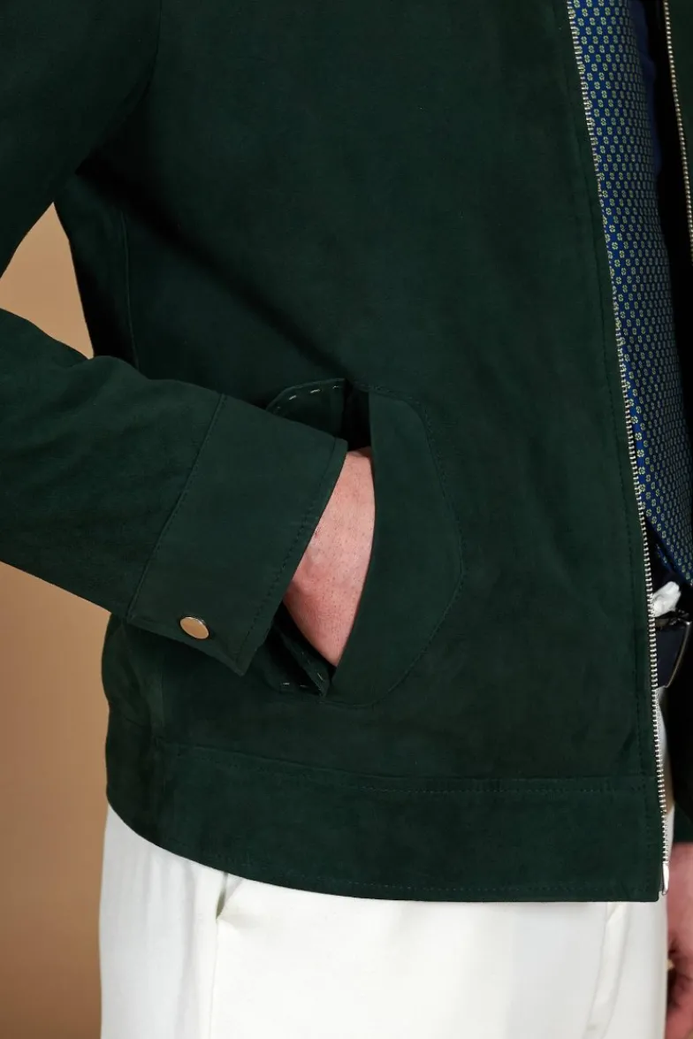 Uomo D'Arienzo Owen - Giacca in camoscio color verde impunturata colletto camicia