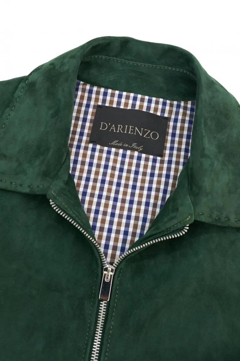 Uomo D'Arienzo Owen - Giacca in camoscio color verde impunturata colletto camicia