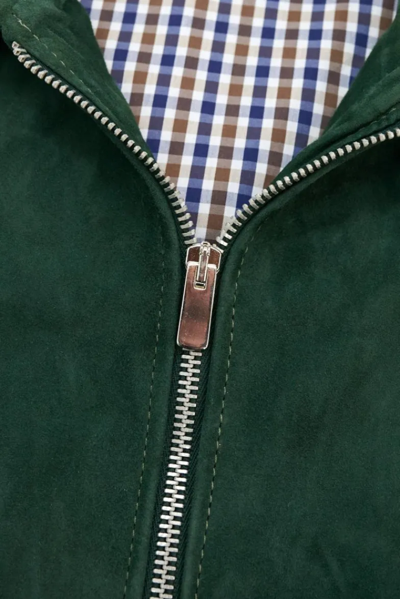 Uomo D'Arienzo Owen - Giacca in camoscio color verde impunturata colletto camicia