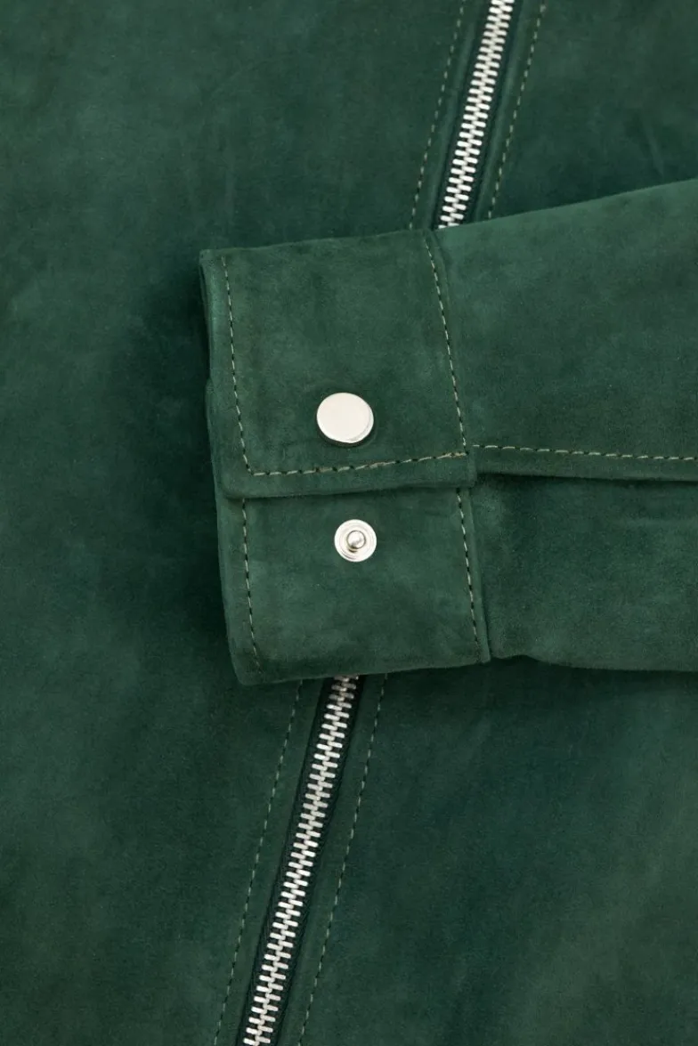 Uomo D'Arienzo Owen - Giacca in camoscio color verde impunturata colletto camicia