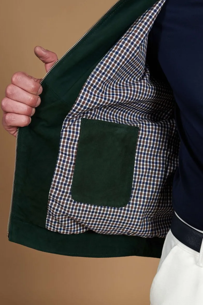 Uomo D'Arienzo Owen - Giacca in camoscio color verde impunturata colletto camicia
