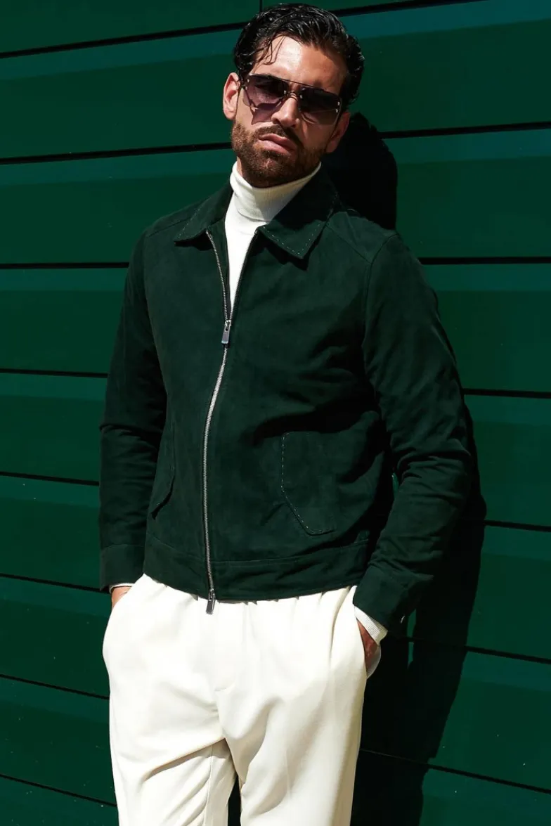 Uomo D'Arienzo Owen - Giacca in camoscio color verde impunturata colletto camicia