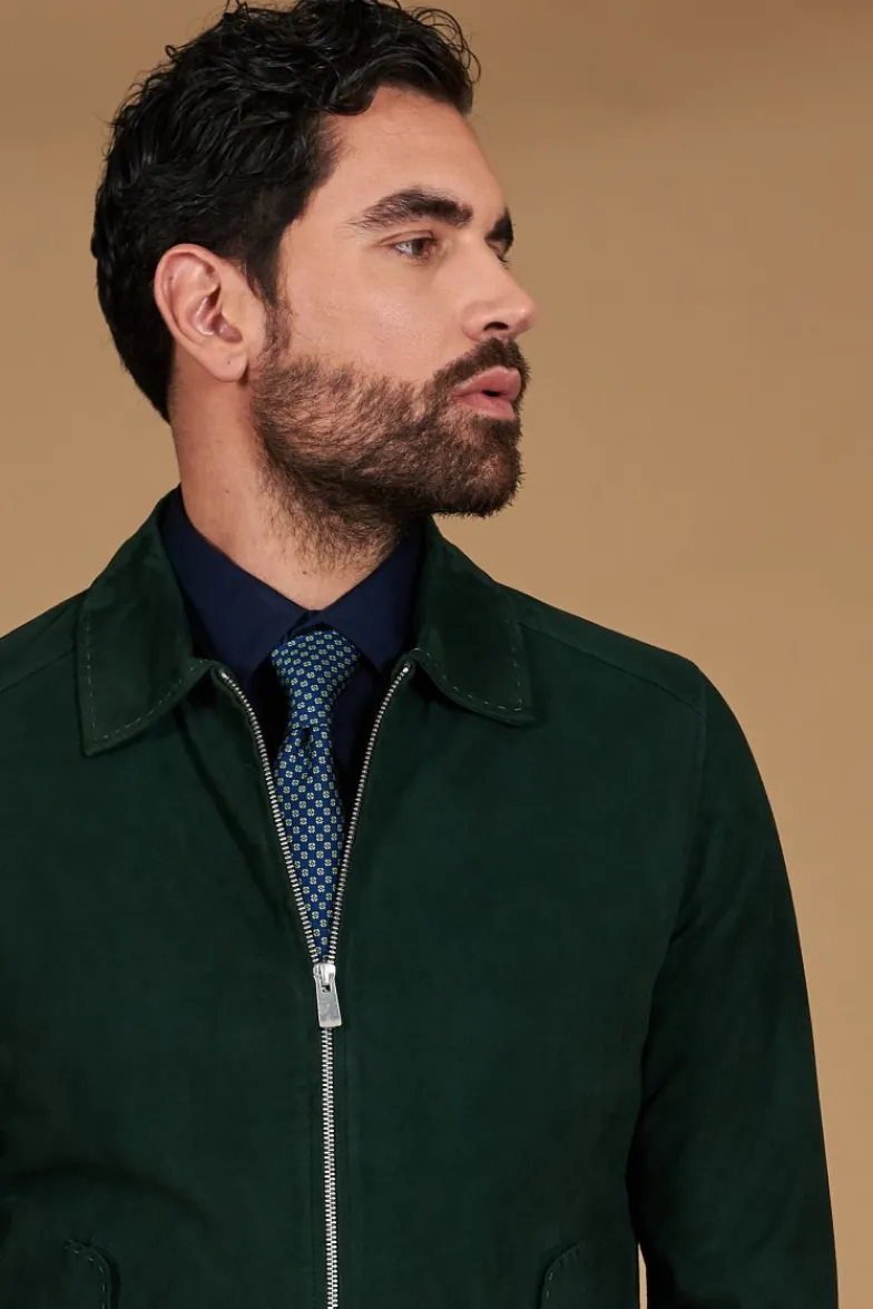 Uomo D'Arienzo Owen - Giacca in camoscio color verde impunturata colletto camicia