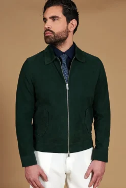 Uomo D'Arienzo Owen - Giacca in camoscio color verde impunturata colletto camicia