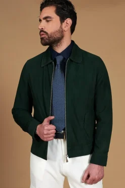 Uomo D'Arienzo Owen - Giacca in camoscio color verde impunturata colletto camicia