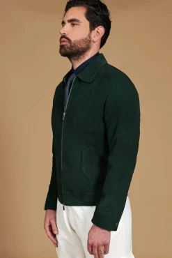 Uomo D'Arienzo Owen - Giacca in camoscio color verde impunturata colletto camicia