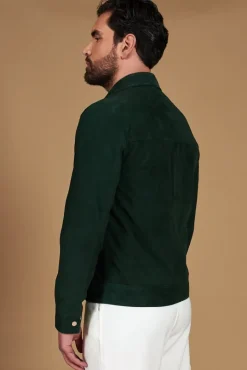 Uomo D'Arienzo Owen - Giacca in camoscio color verde impunturata colletto camicia