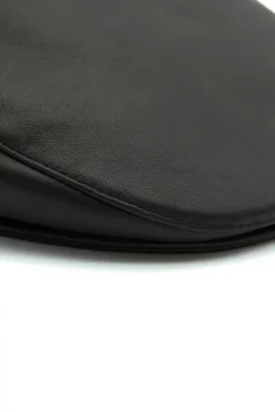 Uomo D'Arienzo Palermo - Coppola in pelle nera uomo visiera con bottone a pressione