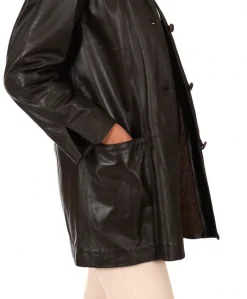 Donna D'Arienzo Pamela - Cappotto in pelle testa di moro con cappuccio pelliccia a tono