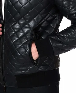 Uomo D'Arienzo Paul - Giacca bomber in pelle nera trapuntata a rombo