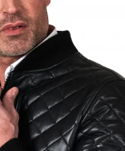 Uomo D'Arienzo Paul - Giacca bomber in pelle nera trapuntata a rombo