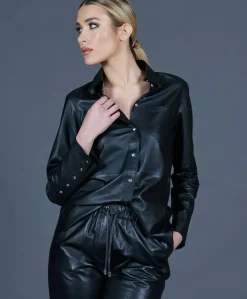 Donna D'Arienzo Pearl - Camicia in pelle nera versione sfoderata