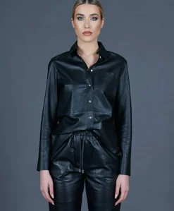 Donna D'Arienzo Pearl - Camicia in pelle nera versione sfoderata