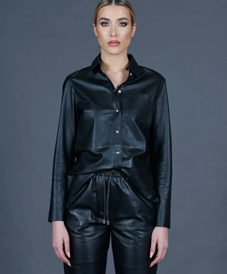 Donna D'Arienzo Pearl - Camicia in pelle nera versione sfoderata