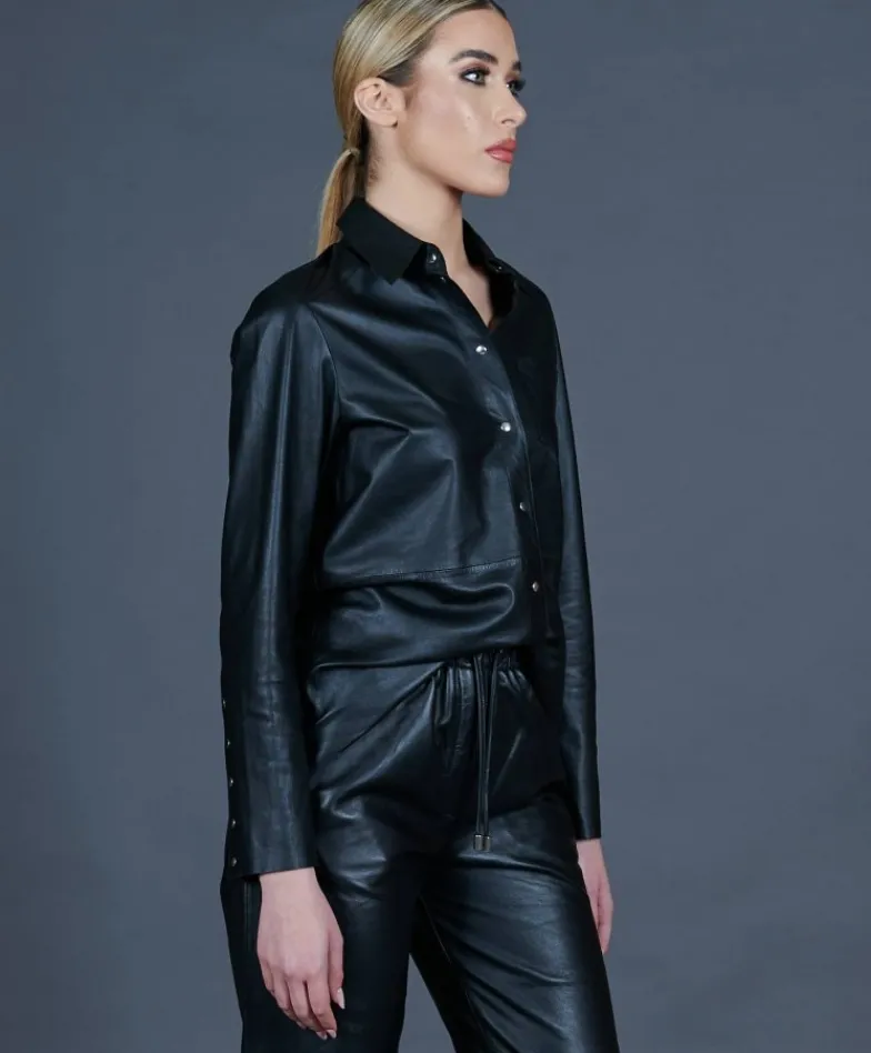 Donna D'Arienzo Pearl - Camicia in pelle nera versione sfoderata