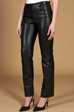 Donna D'Arienzo Penelope - Pantalone in pelle nera nappa effetto liscio