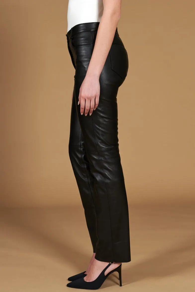 Donna D'Arienzo Penelope - Pantalone in pelle nera nappa effetto liscio