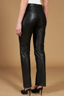 Donna D'Arienzo Penelope - Pantalone in pelle nera nappa effetto liscio