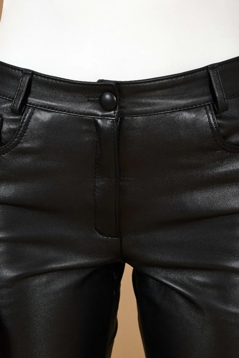 Donna D'Arienzo Penelope - Pantalone in pelle nera nappa effetto liscio