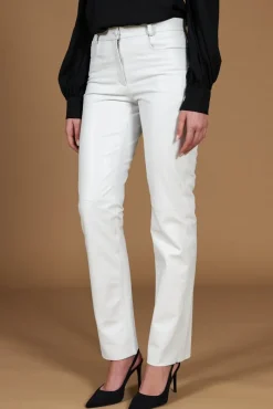 Donna D'Arienzo Penelope - Pantalone in pelle bianca nappa effetto liscio