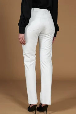 Donna D'Arienzo Penelope - Pantalone in pelle bianca nappa effetto liscio