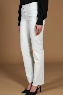 Donna D'Arienzo Penelope - Pantalone in pelle bianca nappa effetto liscio