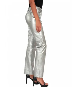 Donna D'Arienzo Penelope - Pantalone in pelle laminata colore argento