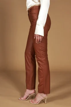 Donna D'Arienzo Penelope - Pantalone in pelle color cuoio nappa effetto liscio